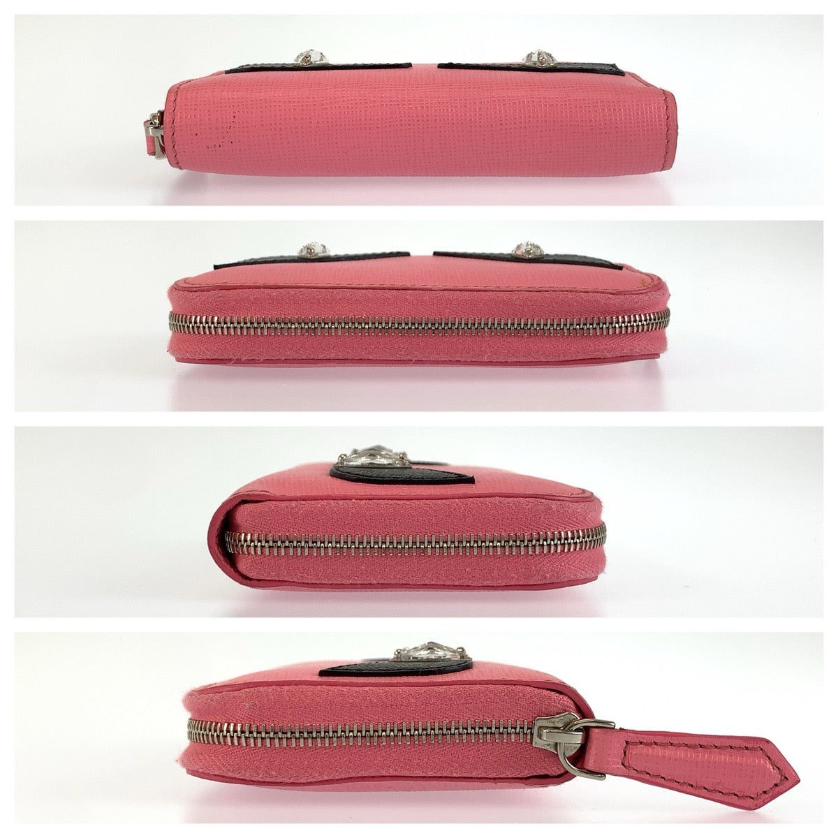 FENDI フェンディ モンスター ピンク シルバー金具 レザー 8M0313 コインケース カードケース レディース AB22