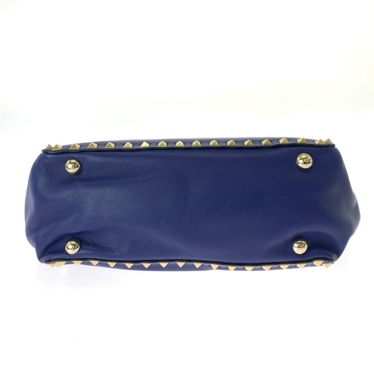VALENTINO ヴァレンティノ ロックスタッズ 2way ブルー ゴールド金具 レザー トートバッグ ショルダーバッグ レディース AB49