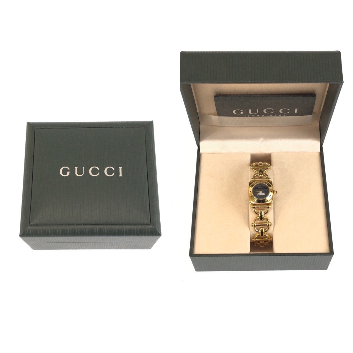 GUCCI グッチ ホースビット ブレスウォッチ ブラック 黒 ゴールド金具 ステンレススチール 6400L 腕時計 クオーツ ブラック文字盤 レディース ABP38