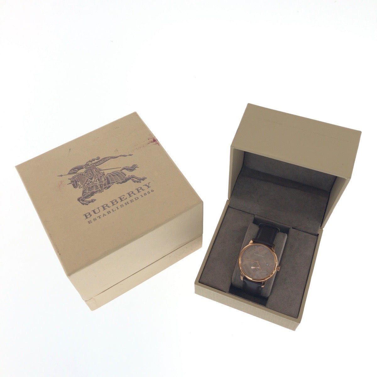 BURBERRY バーバリー ザ・クラシック チェック柄 ブラウン ローズゴールド金具 ステンレススチール / レザー / サファイアクリスタル BU10012 腕時計 50M/165FEET刻印 クオーツ ダークブラウン文字盤 メンズ ABP28