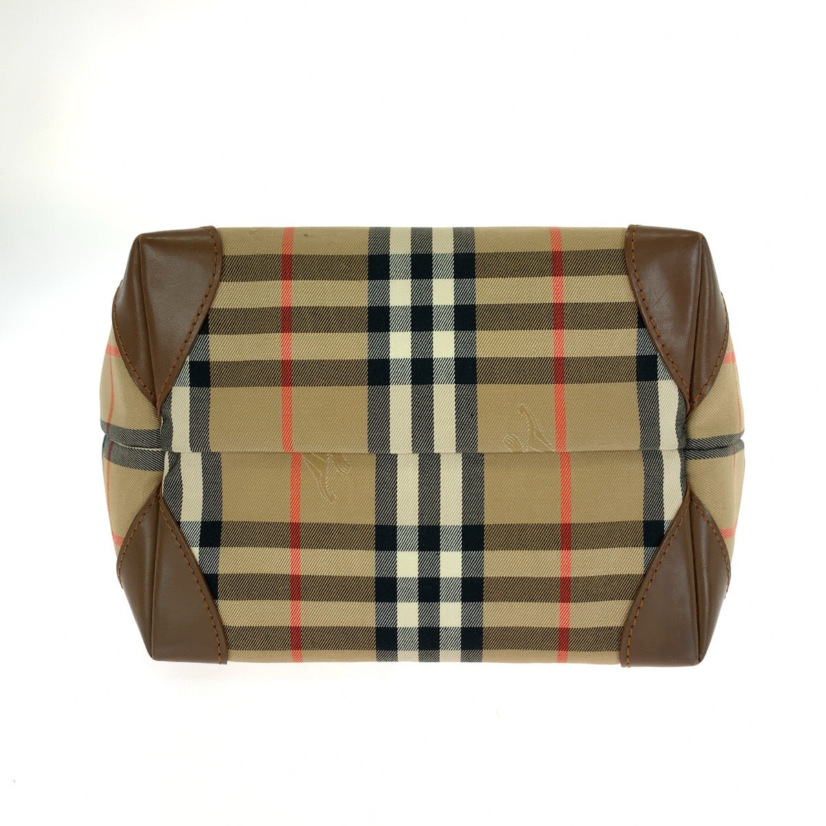 BURBERRY バーバリー チェック柄 ベージュ ブラウン ゴールド金具 キャンバス / レザー ハンドバッグ トートバッグ レディース AB30