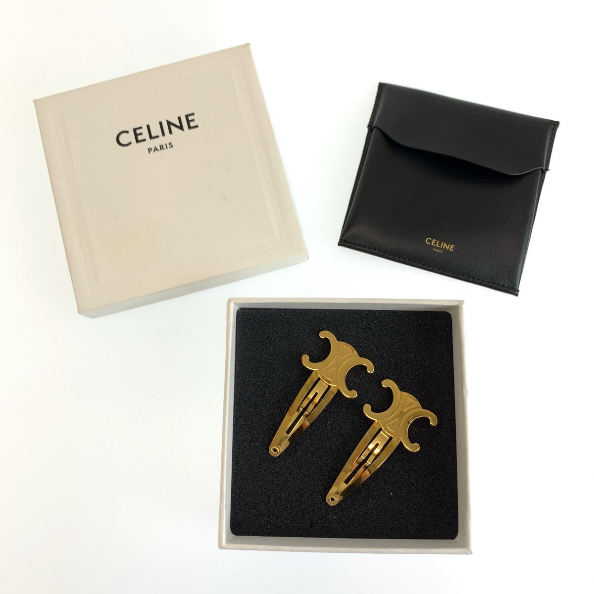 CELINE セリーヌ トリオンフ ゴールド スチール / 真鍮 スナップヘアクリップ レディース AB43
