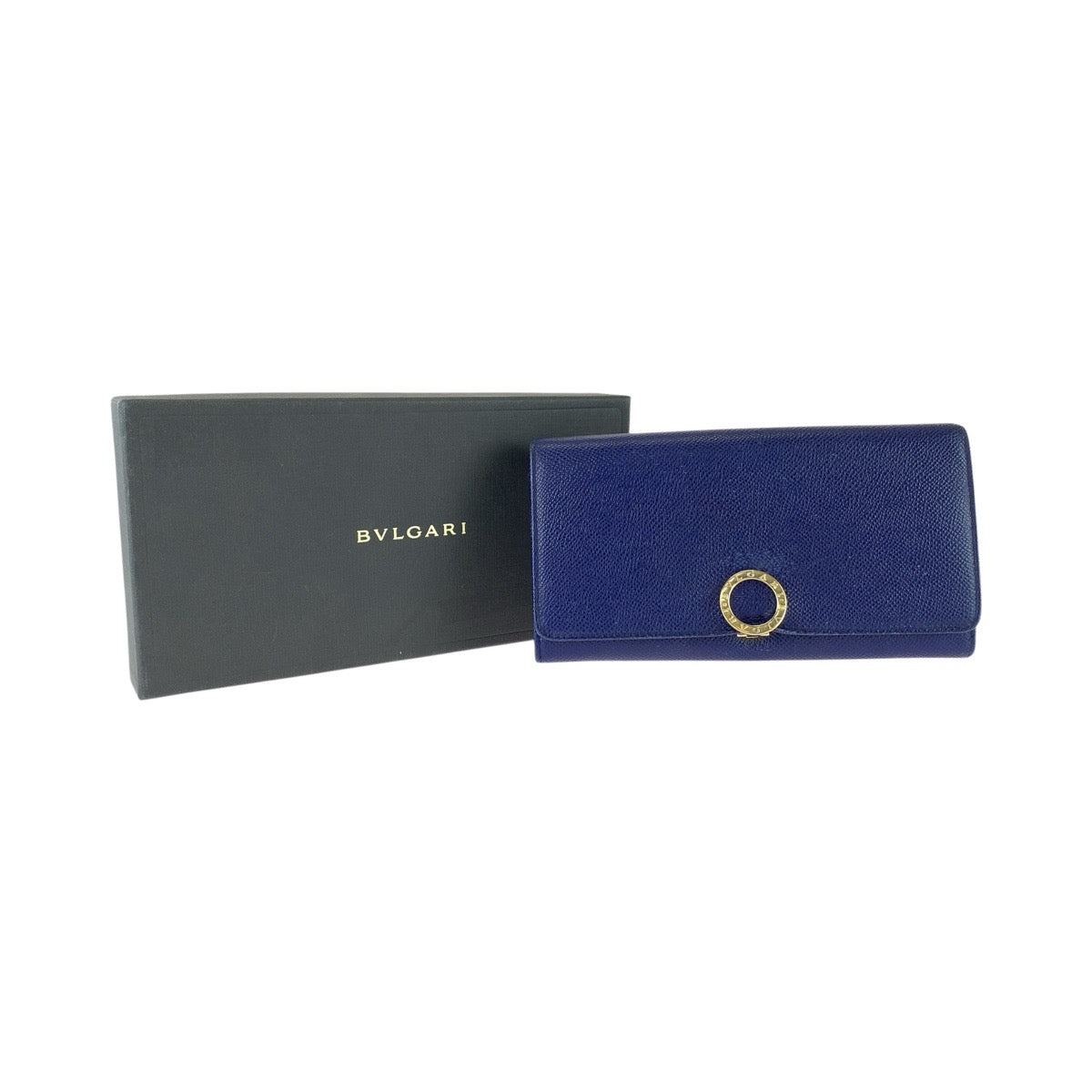 BVLGARI ブルガリ ブルガリ ブルガリ ネイビー ゴールド金具 レザー 長財布 レディース AB17