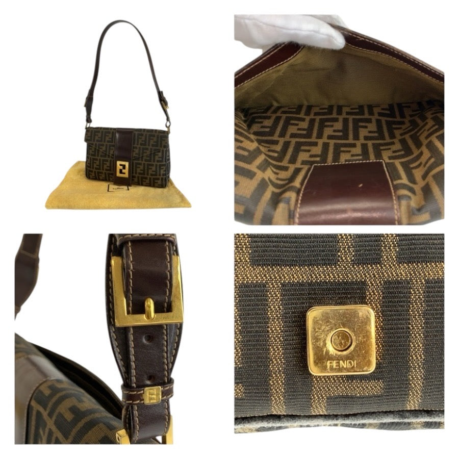 FENDI フェンディ ヴィンテージ ズッカ ブラウン ゴールド金具 キャンバス / レザー 2211 2643479 ショルダーバッグ レディース B60