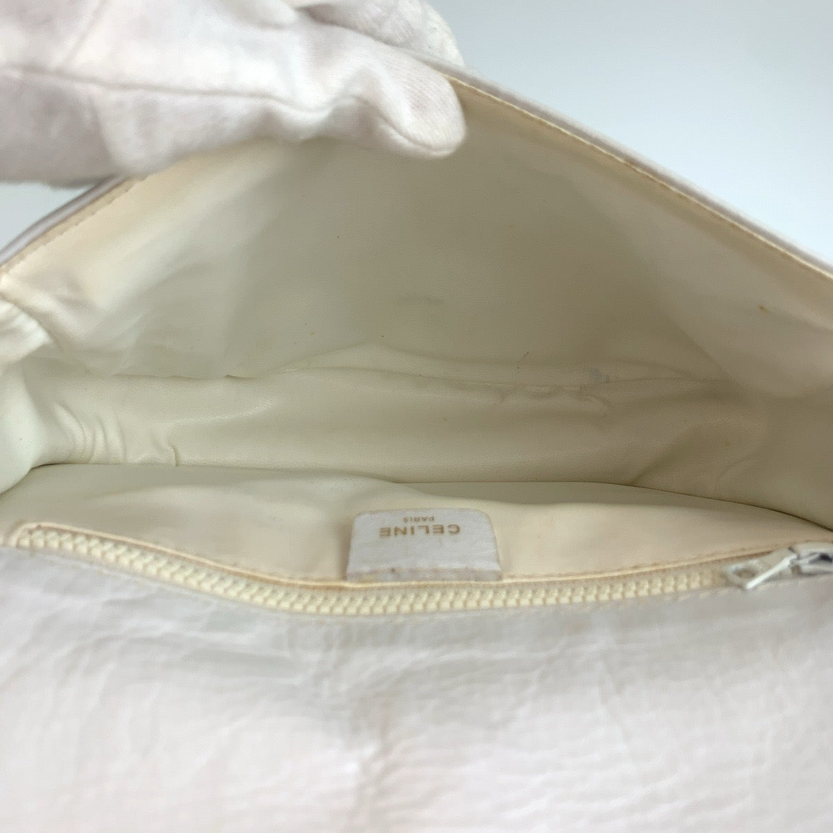 CELINE セリーヌ ヴィンテージ ホワイト ブラウン ゴールド金具 レザー M06 ショルダーバッグ ポシェット レディース B18