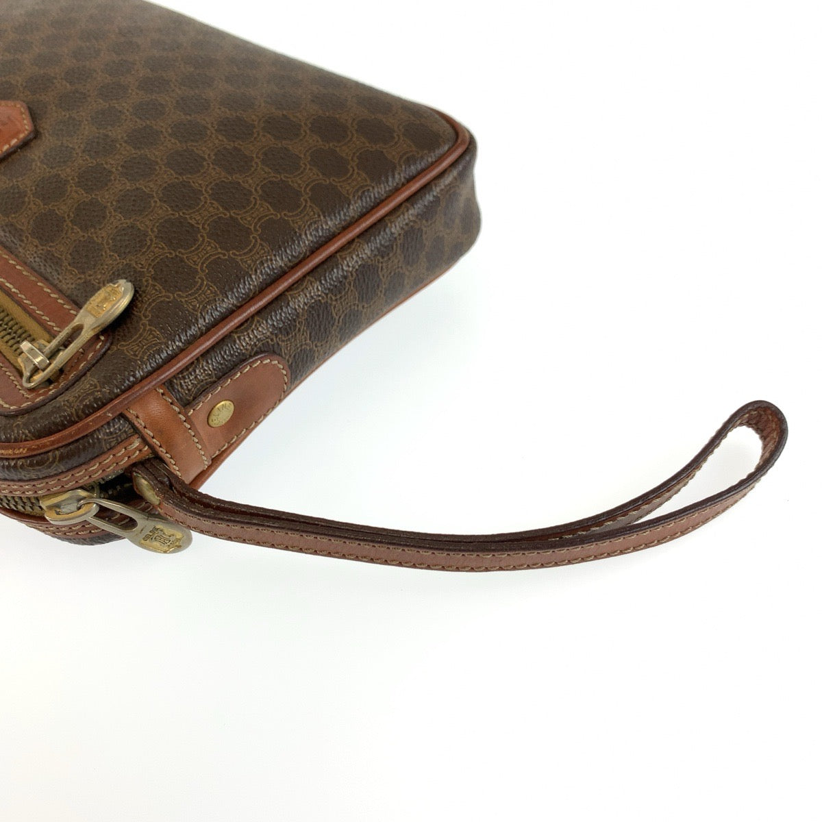 CELINE セリーヌ ヴィンテージ マカダム ブラウン ゴールド金具 PVC M08 クラッチバッグ セカンドバッグ メンズ B13