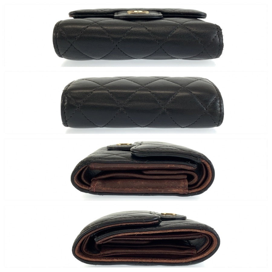CHANEL シャネル マトラッセ ブラック 黒 ゴールド金具 レザー 三つ折り財布 折財布 コンパクトウォレット レディース AB70