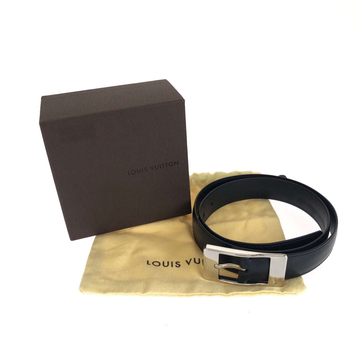 LOUIS VUITTON ルイヴィトン サンチュール・ミラージュ サイズ85cm/34インチ ブラック 黒 シルバー金具 レザー M9831 ベルト メンズ ABP