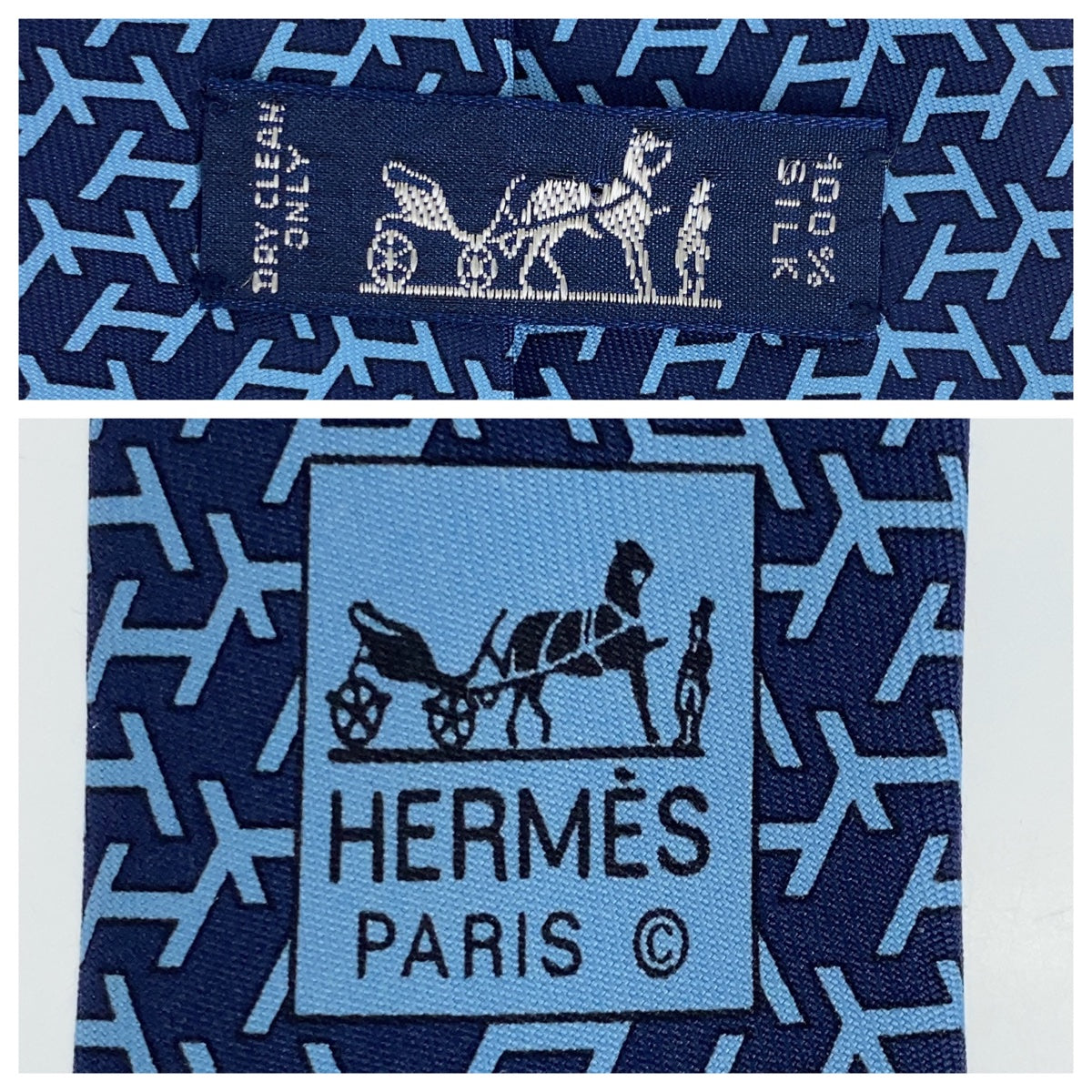 HERMES エルメス H柄 ブルー 青 ライトブルー 水色 シルク ネクタイ レギュラータイ メンズ