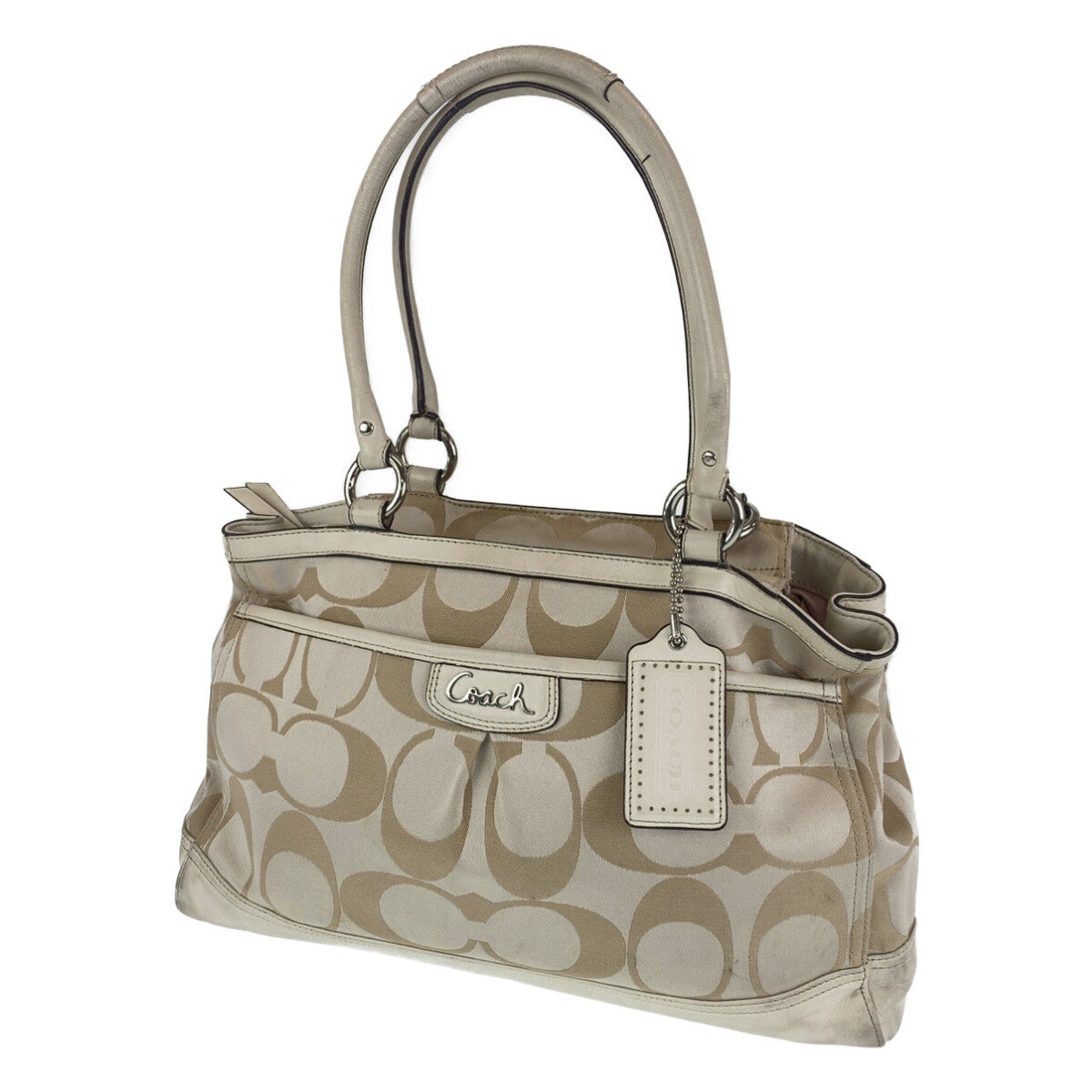 12736
COACH コーチ シグネチャー ベージュ ホワイト キャンバス / レザー トートバッグ ショルダーバッグ レディース AB5