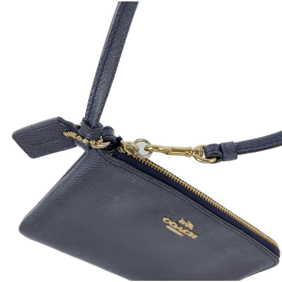 12726
COACH コーチ ネイビー ゴールド PVC アクセサリーポーチ ハンドバッグ レディース