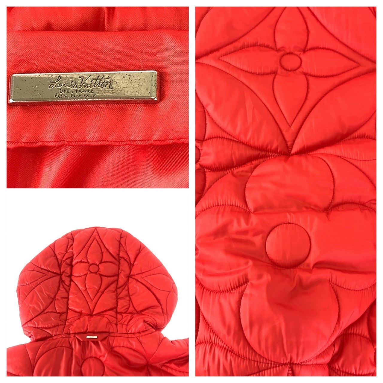 10022
LOUIS VUITTON Louis Vuitton Monogram LVSE Flower Quilted Staples Edition Size 50 Red Polyester Down Jacket Hoodie Jacket Men's