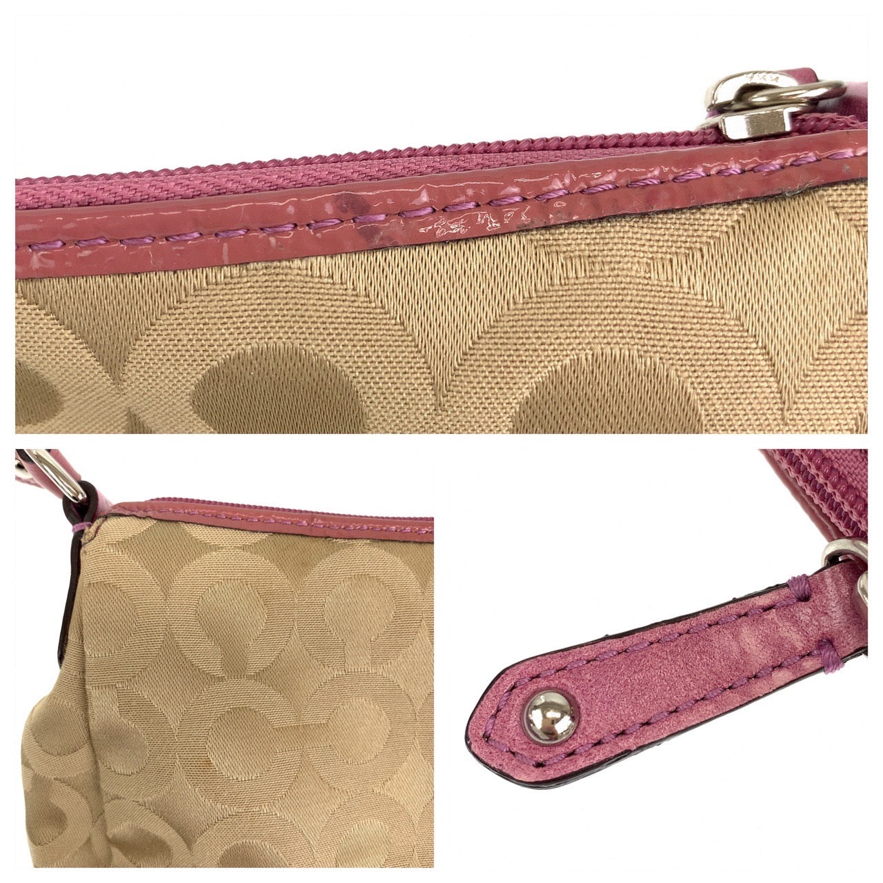 12716
COACH コーチ オプアート ベージュ ピンク キャンバス ハンドバッグ ショルダーバッグ アクセサリーポーチ レディース