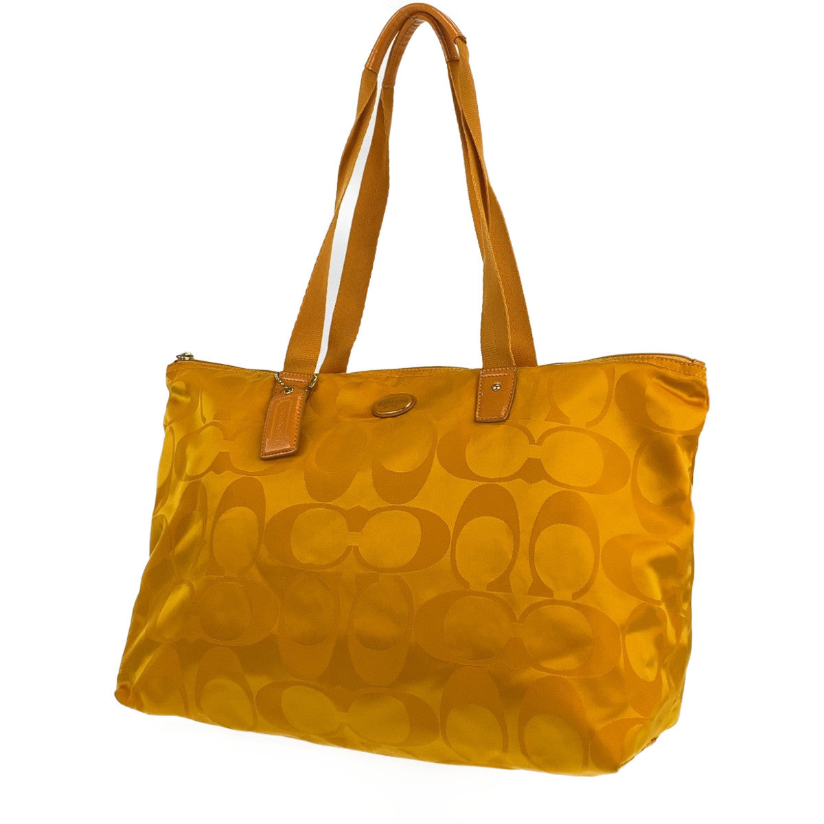 12708
COACH Signature Yellow Gold Hardware Nylon/Leather Tote Bag Shoulder Bag for Women
