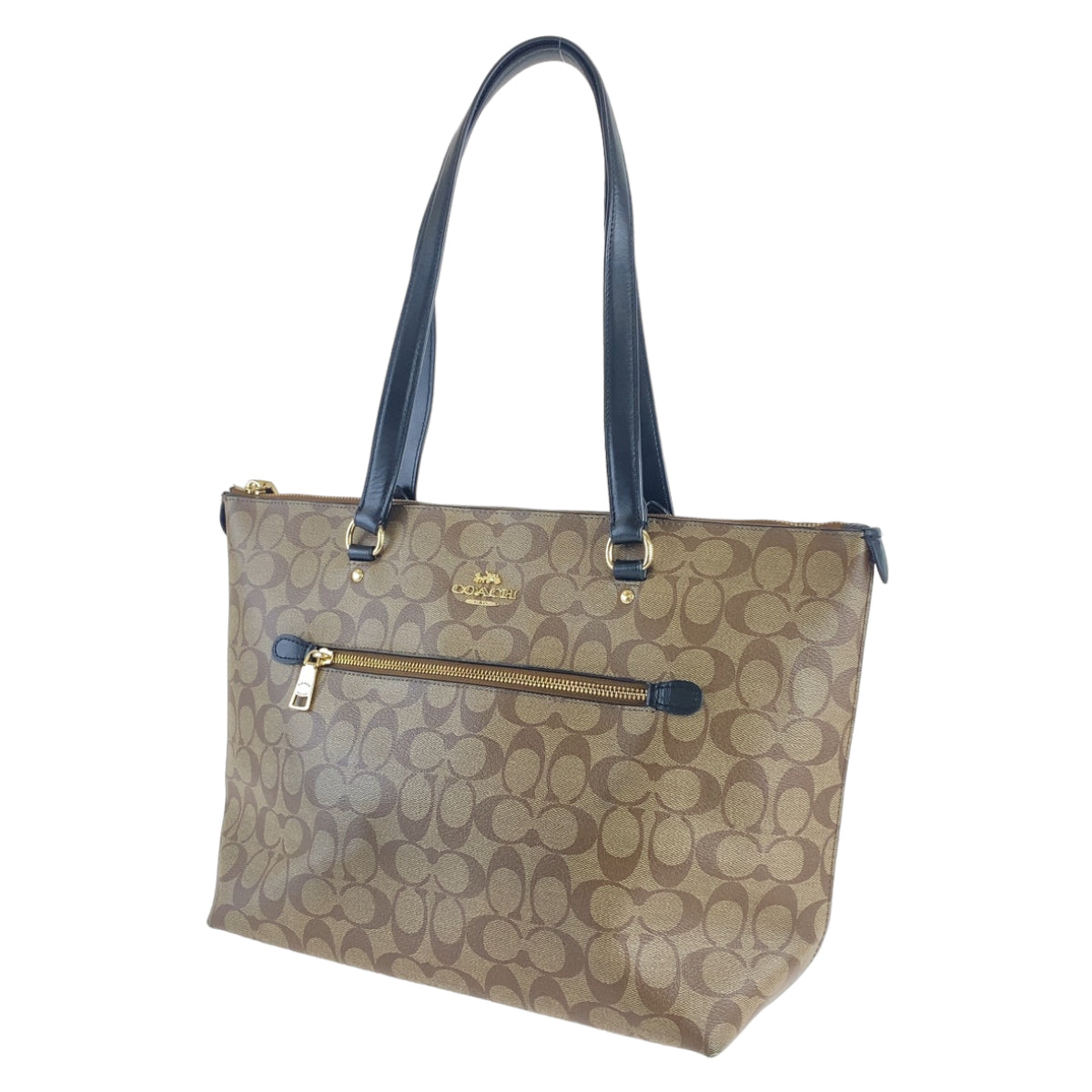 COACH コーチ シグネチャー ベージュ ブラウン ゴールド金具 キャンバス / レザー トートバッグ ショルダーバッグ レディース