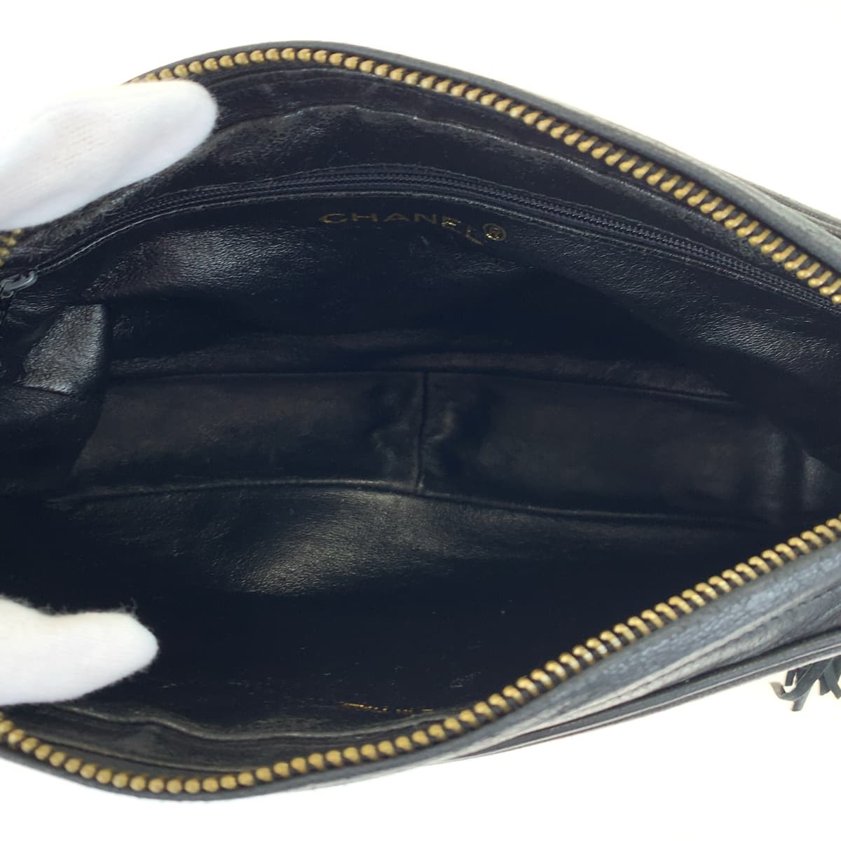 10064
CHANEL シャネル ココマーク フリンジ ブラック 黒 ゴールド金具 ラムスキン チェーンショルダバッグ 斜め掛け レディース