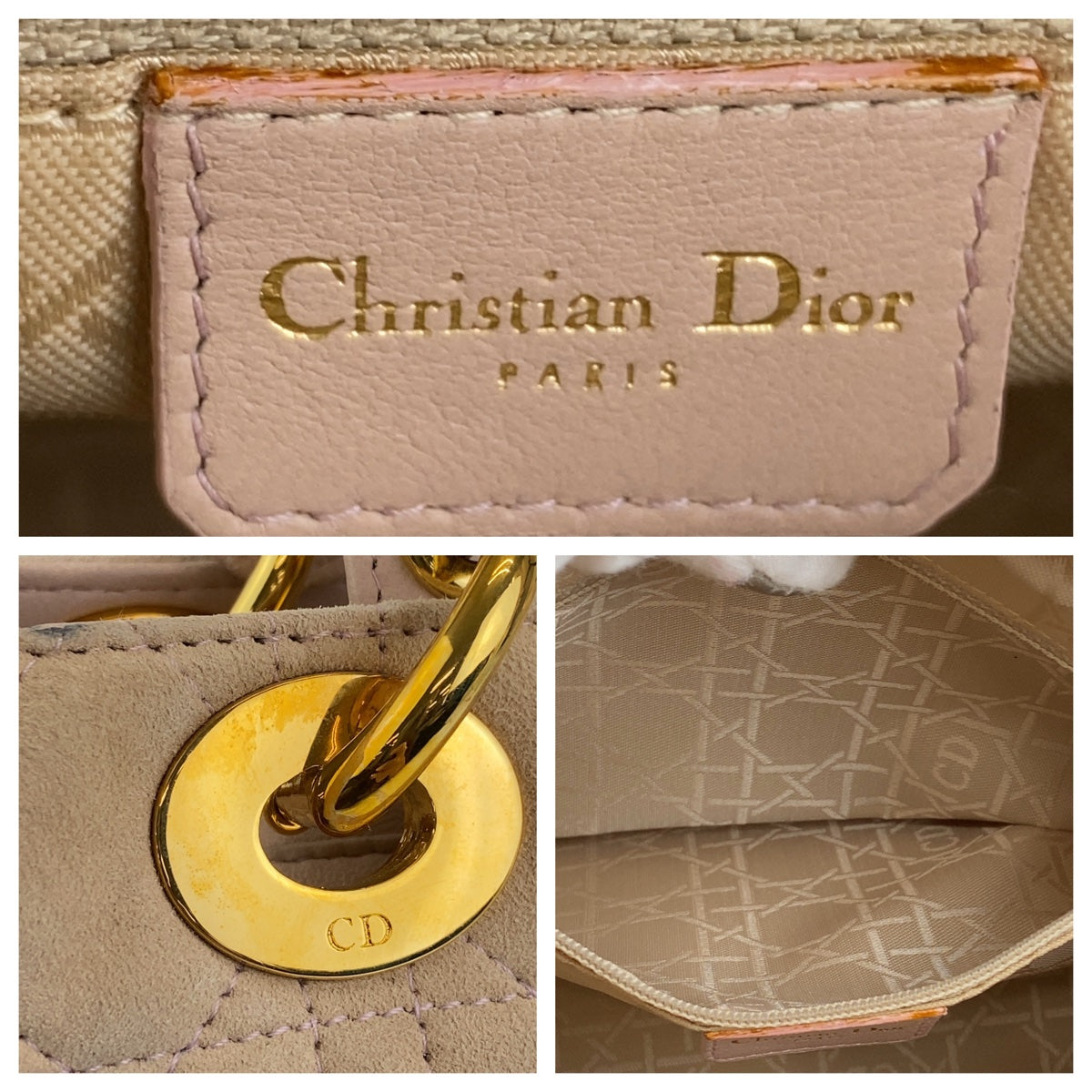 10086
Christian Dior クリスチャンディオール カナージュ レディディオール ストラップあり ピンクベージュ ゴールド金具 スウェード / レザー ハンドバッグ 2way ショルダーバッグ レディース