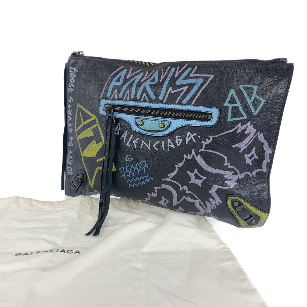B-111
BALENCIAGA バレンシアガ グラフィティ クラッチ グラフィック ノアール マルチカラー ゴールド金具 レザー / コットン クラッチバッグ セカンドバッグ メンズ