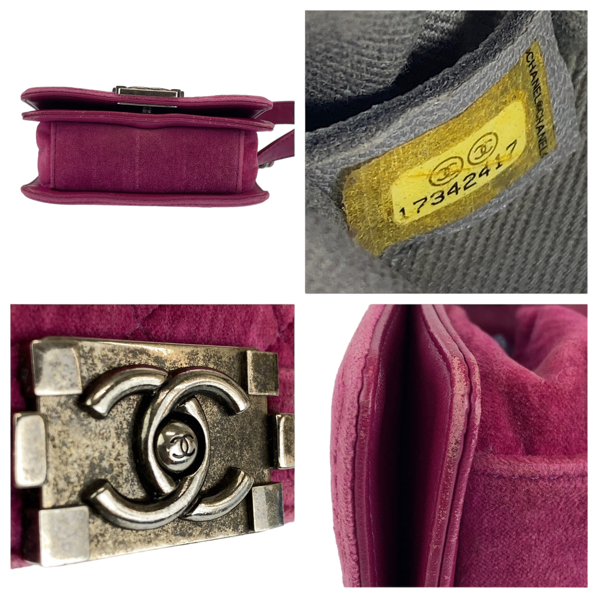 10142
CHANEL Chanel Mini Boy Chanel Matelasse Pink Gunmetal Hardware Velour/Leather Chain Shoulder Bag Pochette Women's