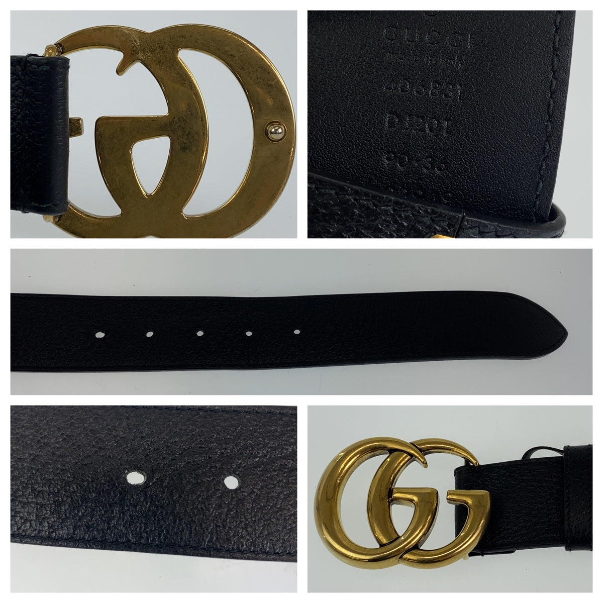 10154
GUCCI グッチ GGマーモント サイズ90/36 ブラック ゴールド レザー ベルト バッグルベルト メンズ