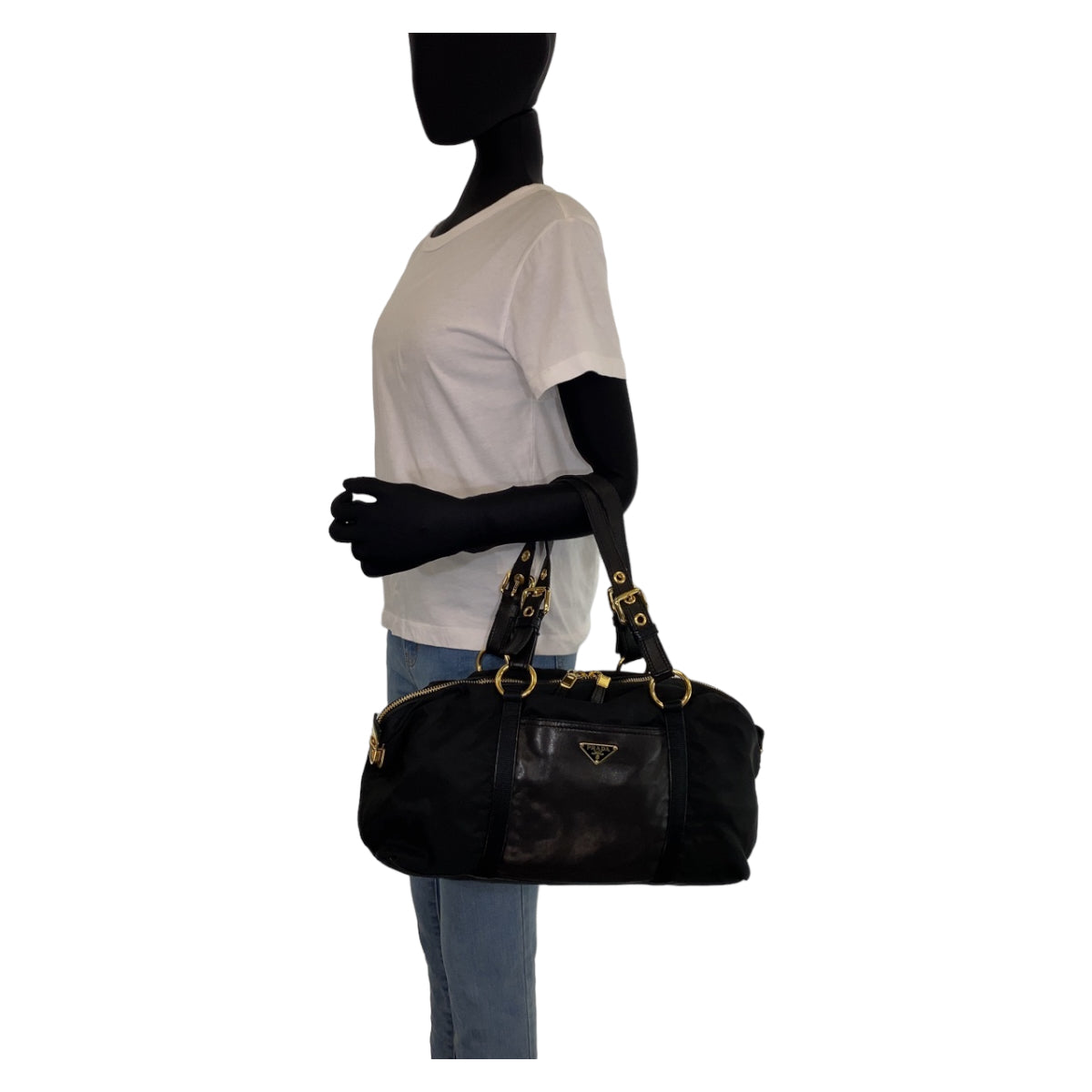 H-00275
PRADA プラダ テスート ブラック 黒 ゴールド金具 ナイロン / レザー ショルダーバッグ トートバッグ レディース