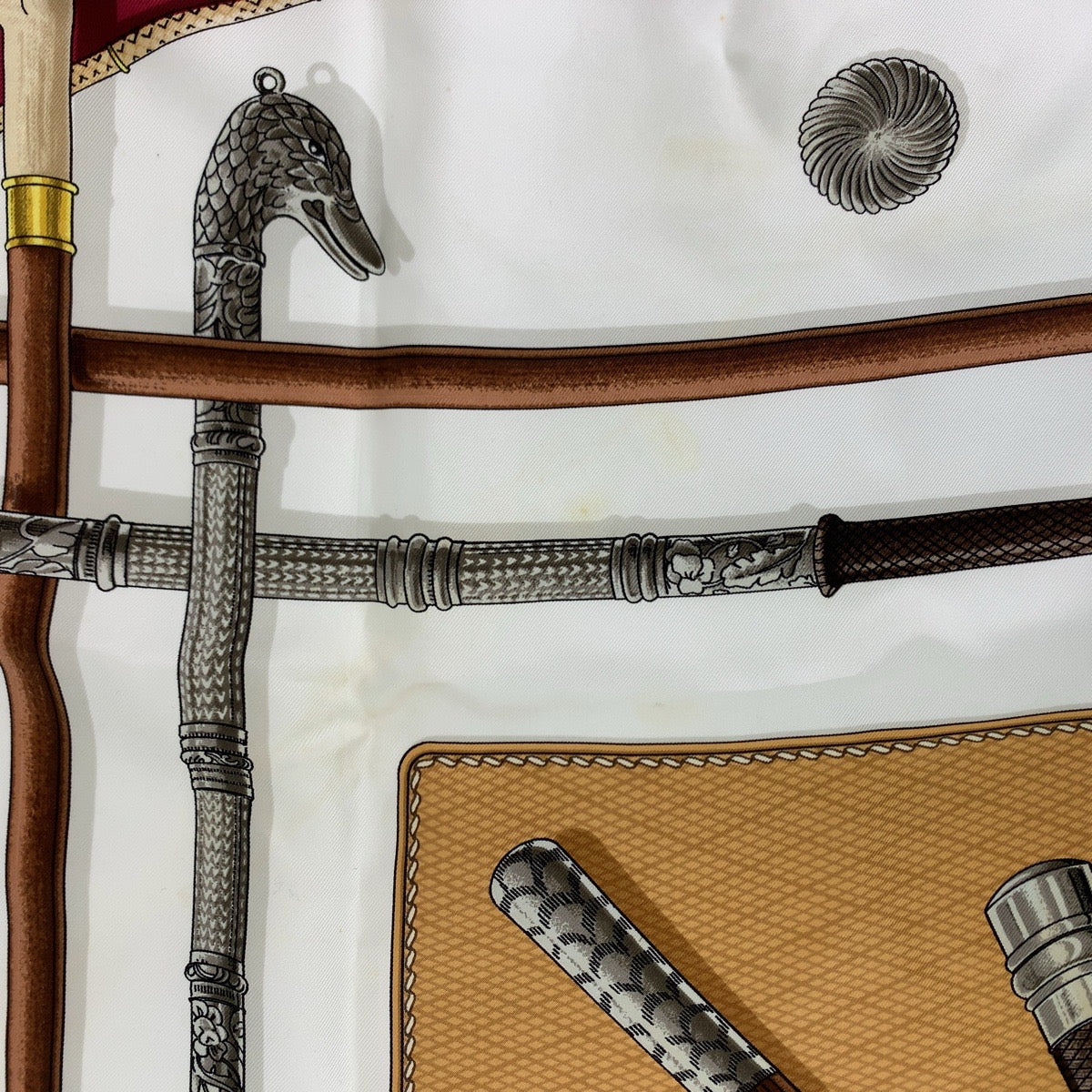 H-00276
HERMES エルメス カレ90 CANNES et POMMEAUX ステッキ柄 マルチカラー シルク スカーフ ストール レディース