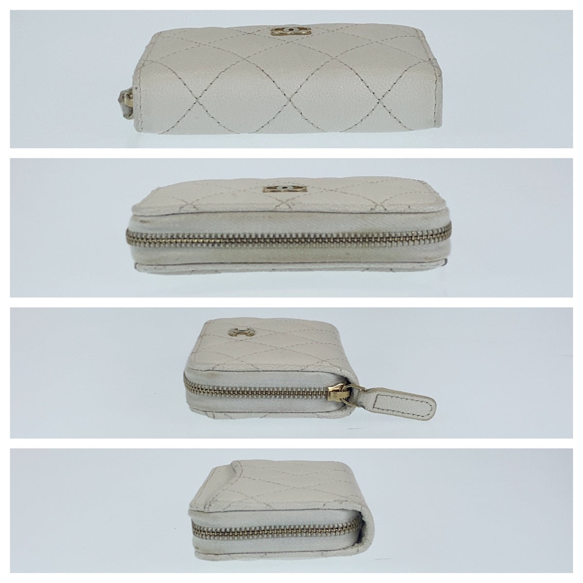 H-0361
CHANEL シャネル マトラッセ ココマーク ラウンドファスナー ホワイト 白 ゴールド金具 キャビアスキン コインケース コンパクトウォレット レディース