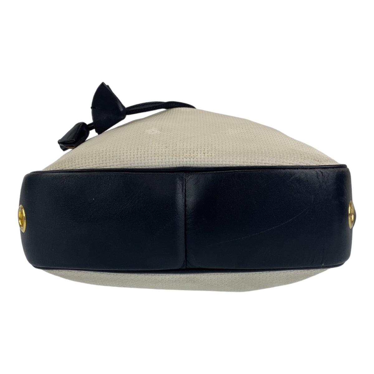 10198
YVES SAINT LAURENT イヴ サンローラン ヴィンテージ YSL ホワイト ネイビー PVC / レザー 巾着 ショルダーバッグ ポシェット レディース AB9800