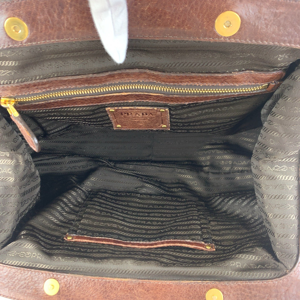 H-00295
PRADA プラダ ロゴジャガード ブラウン ベージュ キャンバス / レザー ショルダーバッグ がま口 ハンドバッグ レディース