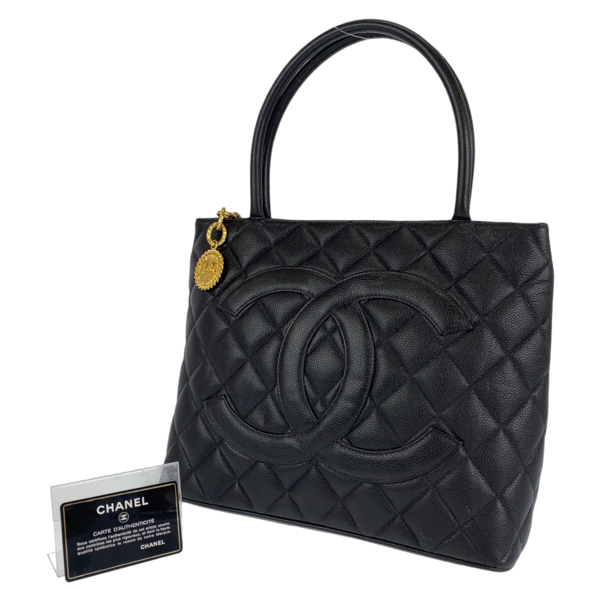 H-00196
CHANEL シャネル ヴィンテージ 復刻トート メダリオン ブラック 黒 ゴールド 金 キャビアスキン トートバッグ 肩がけ レディース