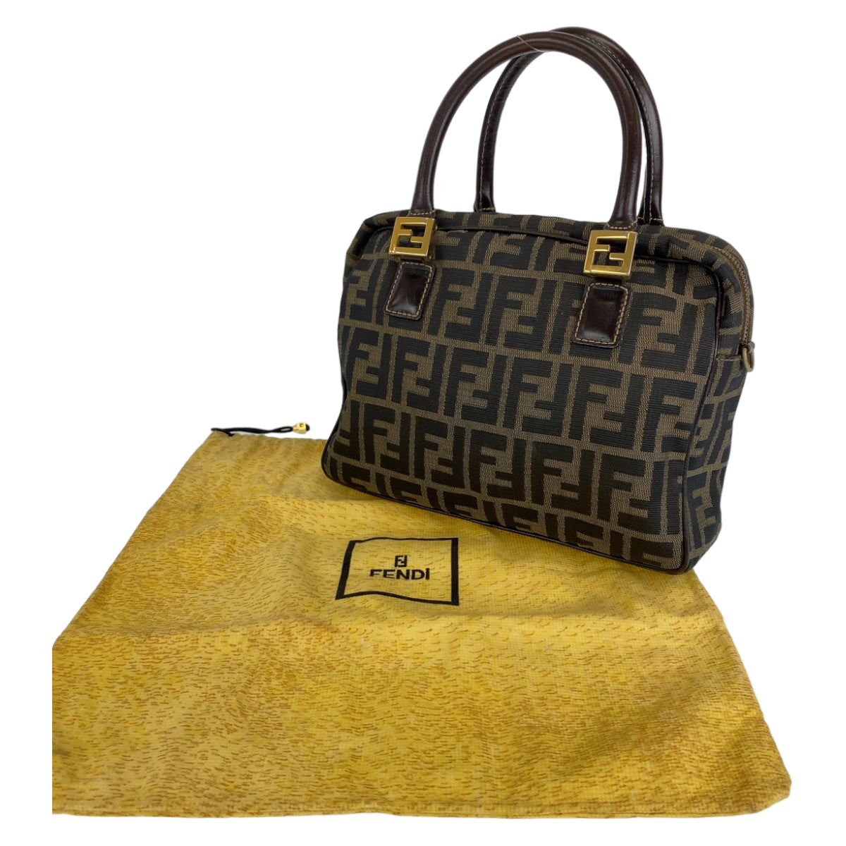 H-00197
FENDI フェンディ ズッカ ブラウン 茶 ゴールド金具 キャンバス / レザー ハンドバッグ トートバッグ レディース
