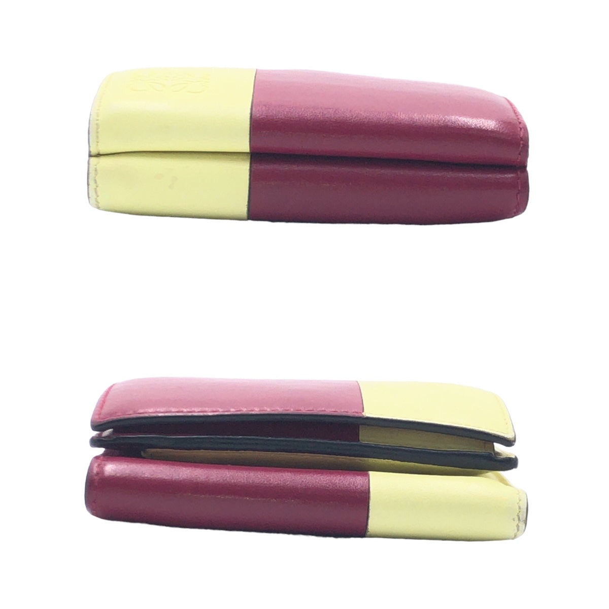 10216
LOEWE ロエベ アナグラム カラーブロック ボルドー イエロー レザー 折財布 コンパクトウォレット レディース