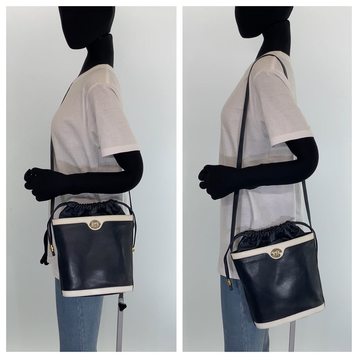 C-089
GUCCI グッチ ヴィンテージ ネイビー 紺 ゴールド金具 レザー ショルダーバッグ 斜め掛けバッグ レディース