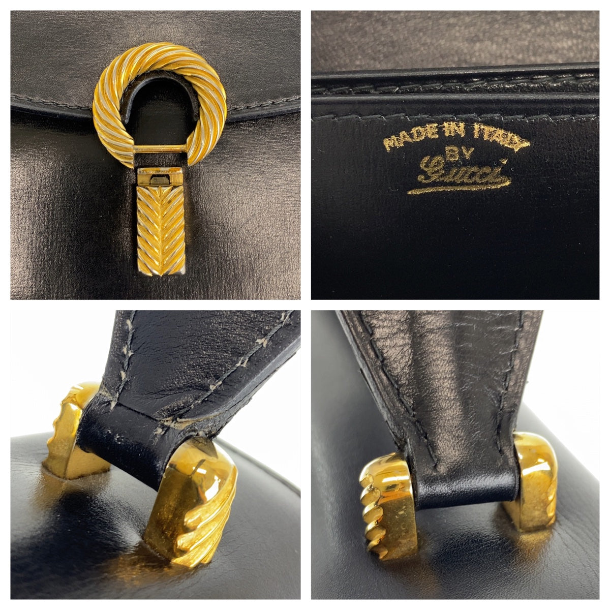 10233
GUCCI グッチ ヴィンテージ オールドグッチ アコーディオン ブラック 黒 ゴールド金具 レザー ハンドバッグ ショルダーバッグ レディース