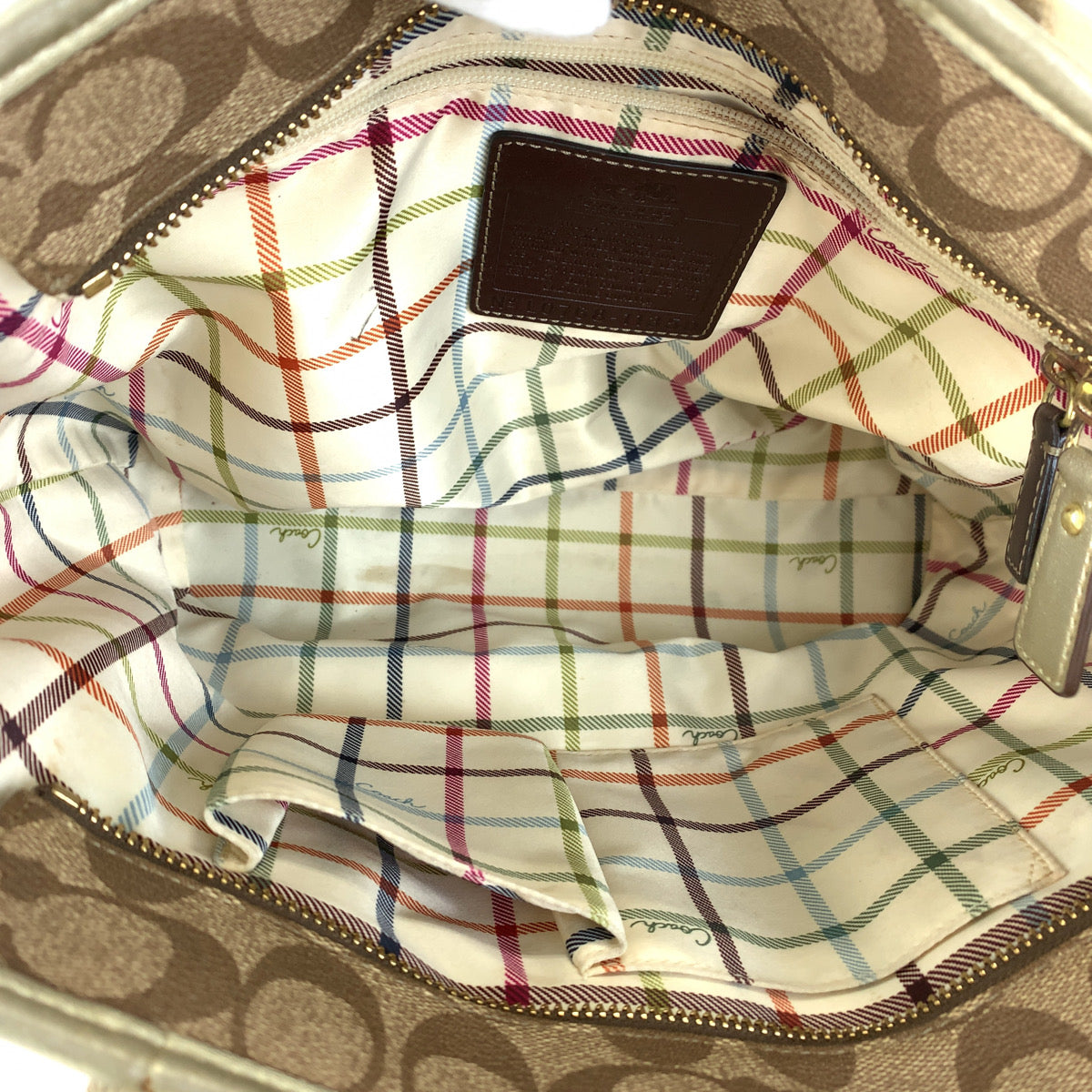 12658
COACH コーチ シグネチャー ヘリテージ ストライプ ブラウン シルバー金具 PVC 11350 ショルダーバッグ トートバッグ レディース AB5