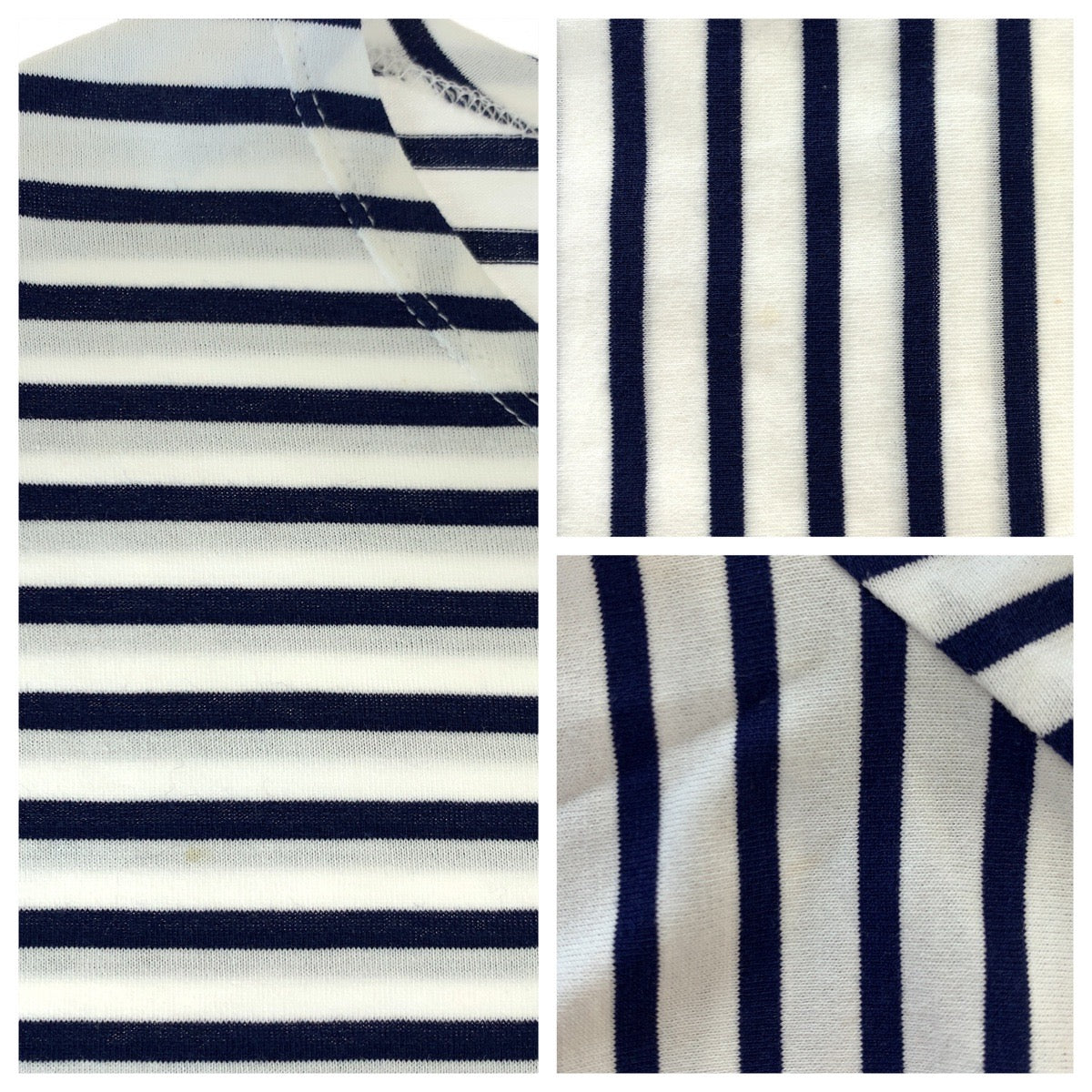C-086
PRADA プラダ 三角ロゴ サイズS ホワイト 白 ネイビー 紺 コットン 半袖Tシャツ クルーネック ボーダー メンズ