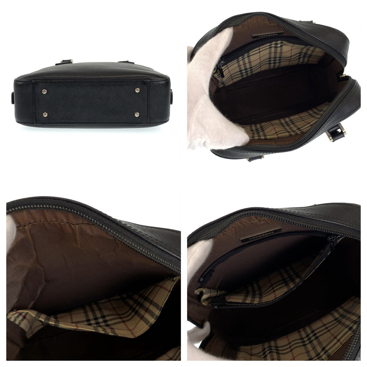 10274
BURBERRY バーバリー 中チェック柄 ブラック 黒 シルバー金具 レザー ハンドバッグ トートバッグ レディース ABP26