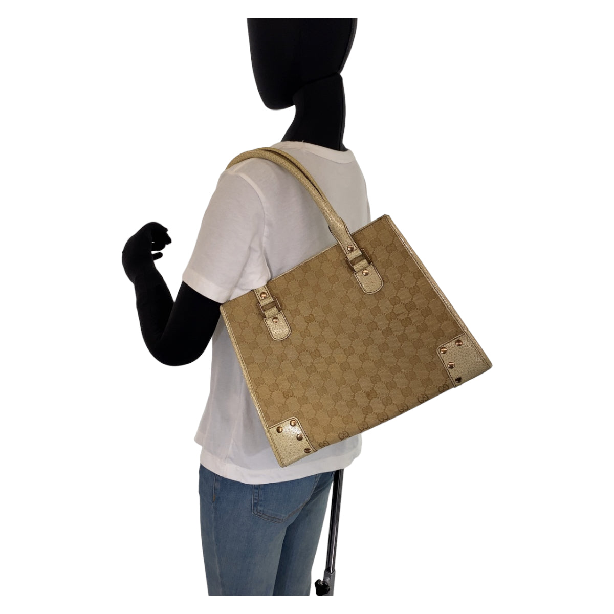 10281
GUCCI グッチ GGキャンバス ベージュ アイボリー ゴールド金具 キャンバス / レザー 214397 トートバッグ ショルダーバッグ レディース