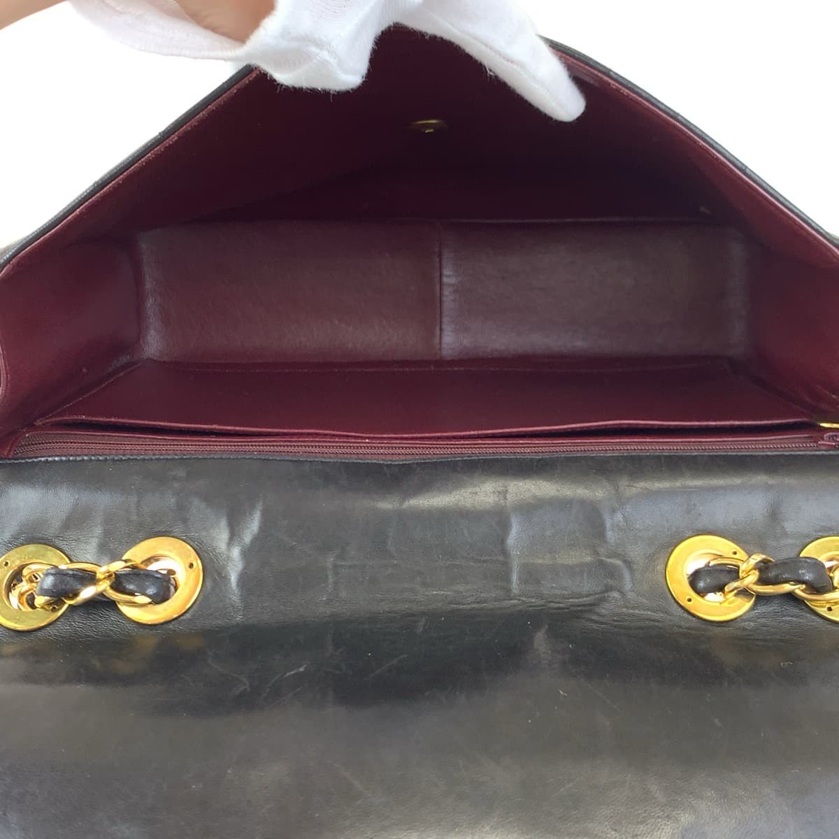 10285
CHANEL シャネル ヴィンテージ マドモアゼル デカマトラッセ ココマーク ターンロック ブラック 黒 ゴールド金具 ラムスキン チェーン ショルダーバッグ レディース