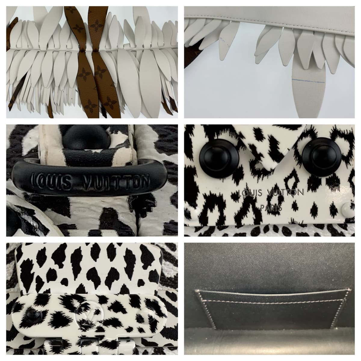 10289
LOUIS VUITTON ルイヴィトン プティットマル ダルメシアン ネザーフェザー ホワイト ブラック レザー ショルダーバッグ ミニトランク レディース