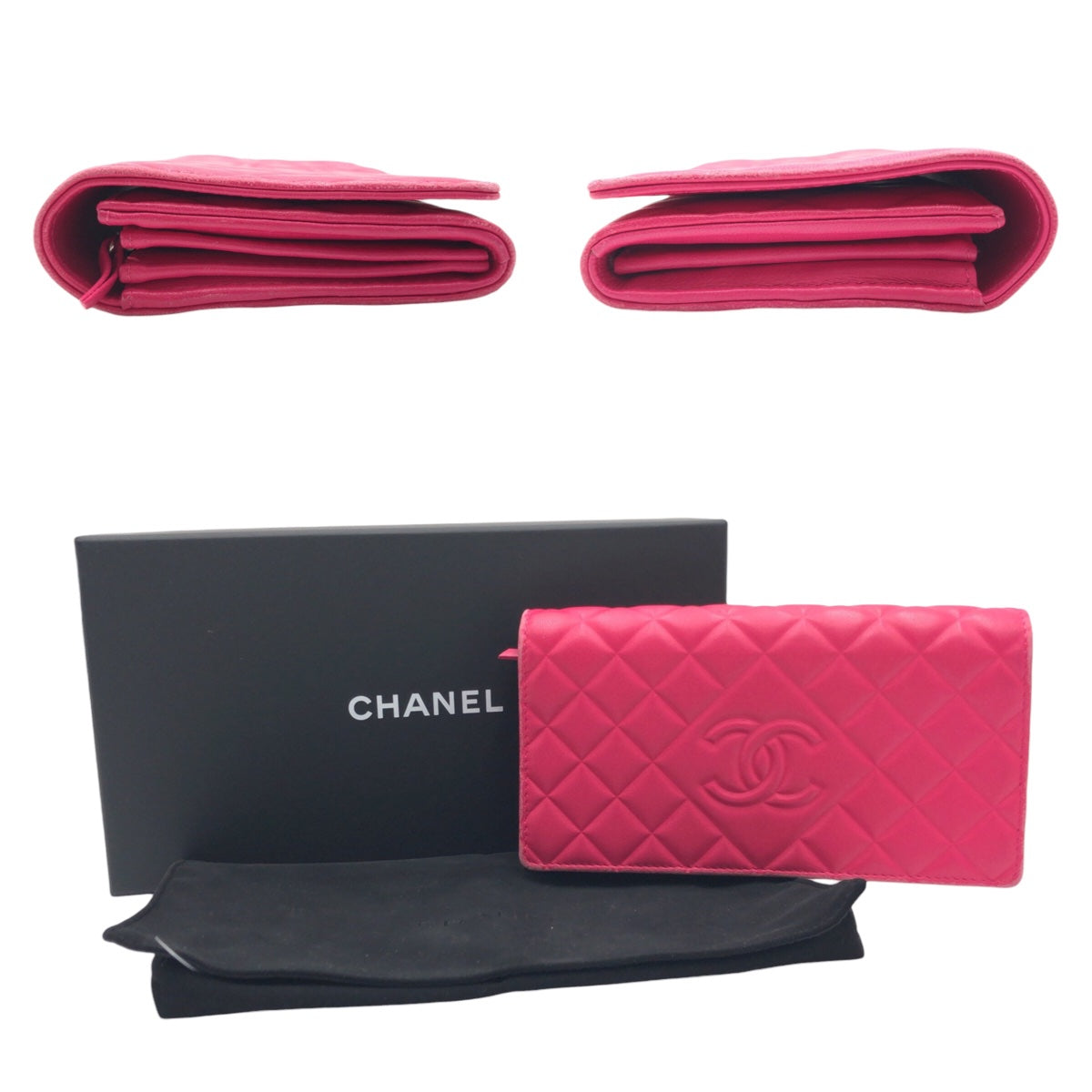 10321
CHANEL シャネル マトラッセ ココマーク ピンク シルバー金具 ラムスキン 長財布 札入れ レディース