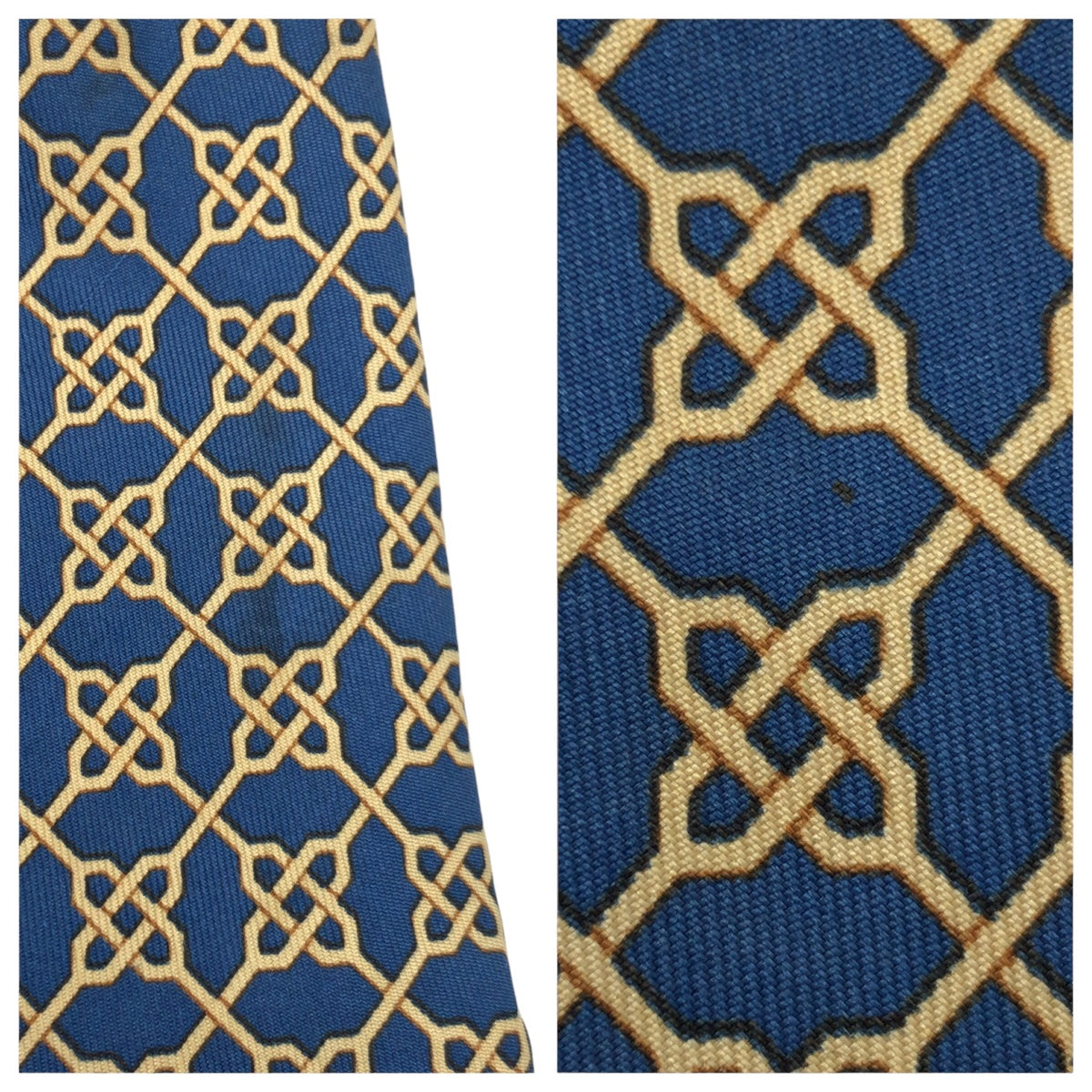 12627
HERMES エルメス 幾何学模様 総柄 ブルー イエロー シルク 671 PA ネクタイ 剣先8.5cm メンズ ABP5