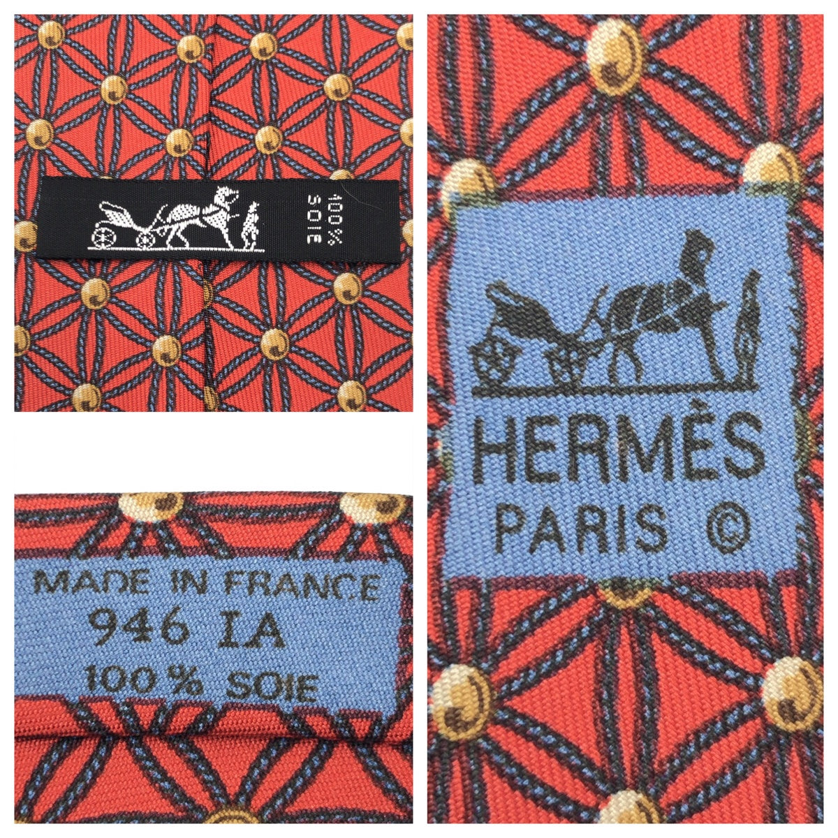 12617
HERMES エルメス 格子柄 レッド グレー イエロー シルク 946 IA ネクタイ 剣先8cm メンズ