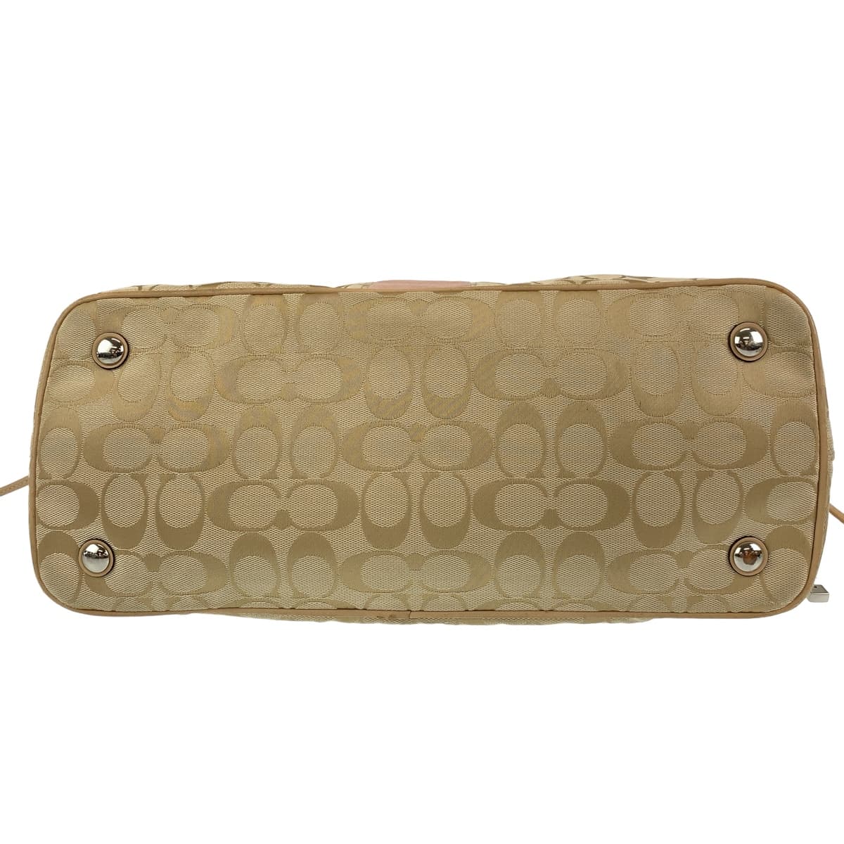 12570
COACH コーチ シグネチャー ベージュ ピンク シルバー金具 キャンバス トートバッグ ハンドバック レディース