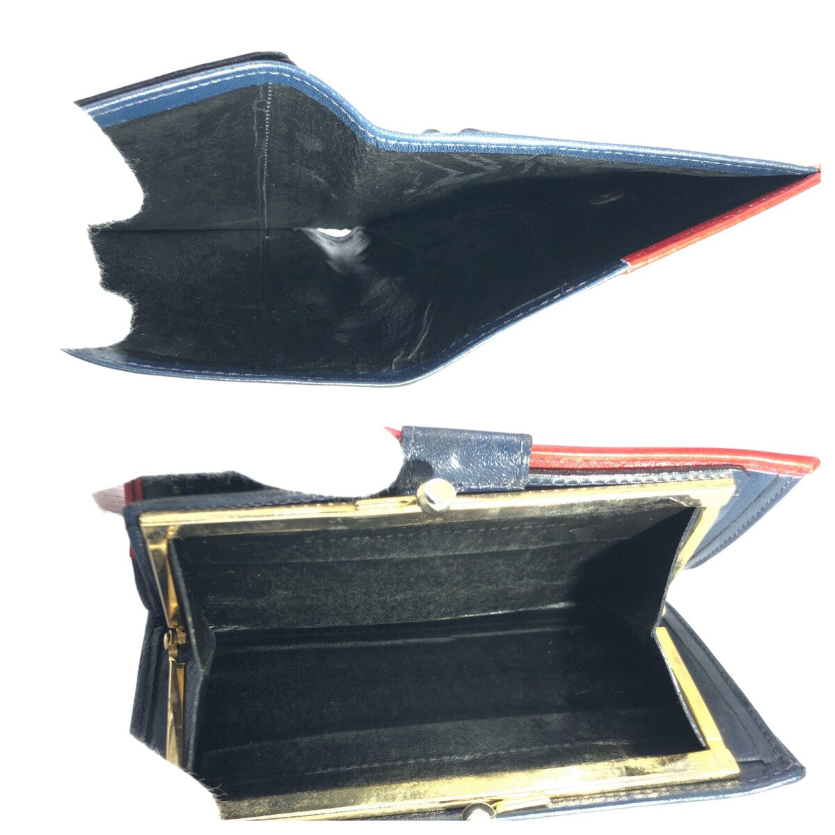 12568
Roberta di Camerino Vintage Red Navy Leather Folding Wallet Compact Wallet Clasp Purse for Women