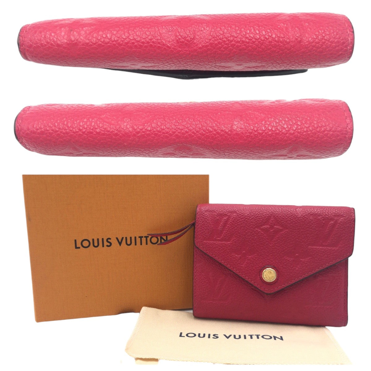 LOUIS VUITTON ルイヴィトン ポルトフォイユ・ヴィクトリーヌ モノグラム アンプラント ピンク ゴールド金具 レザー M63701 三つ折り財布 コンパクトウォレット レディース