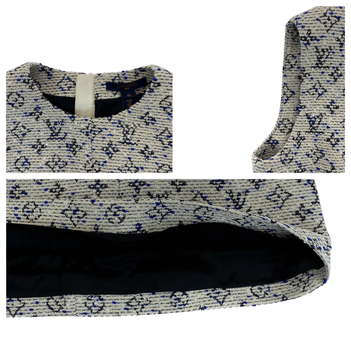 H-00565
LOUIS VUITTON ルイヴィトン モノグラム サイズ42 ホワイト 白 ブルー 青 コットン / レーヨン / キュプラ FGDR33ITK ワンピース ノースリーブ レディース