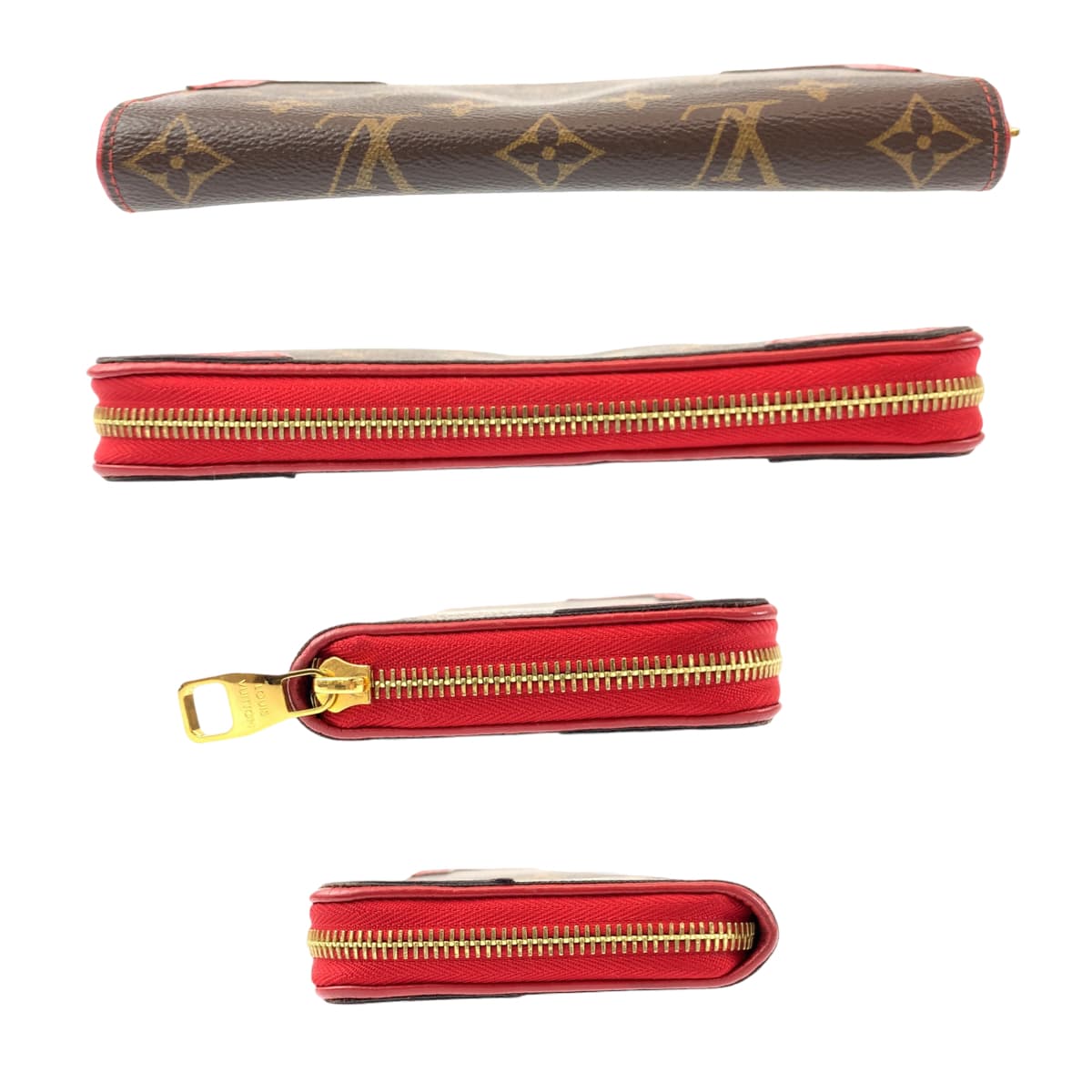LOUIS VUITTON ルイヴィトン モノグラム ジッピーウォレット レティーロ ブラウン 茶 レッド 赤 PVC M61854 長財布 ラウンドファスナー レディース