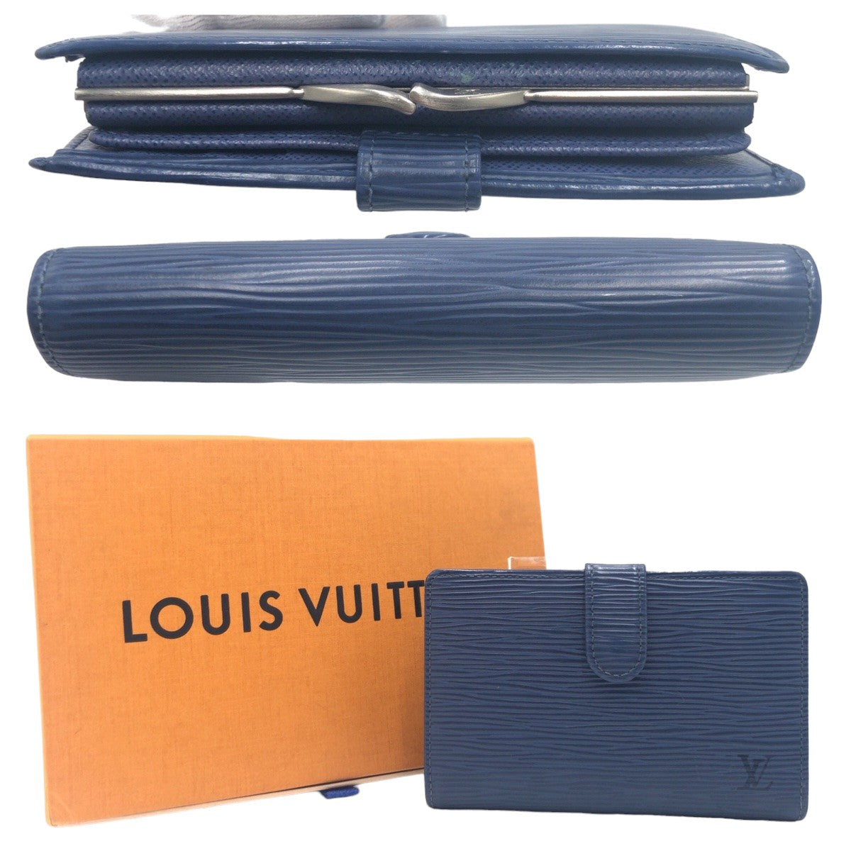 LOUIS VUITTON ルイヴィトン エピ ヴィエノワ ポルトモネ 男女兼用 ブルー 青 シルバー金具 レザー M6324G 二つ折り財布 札入れ メンズ