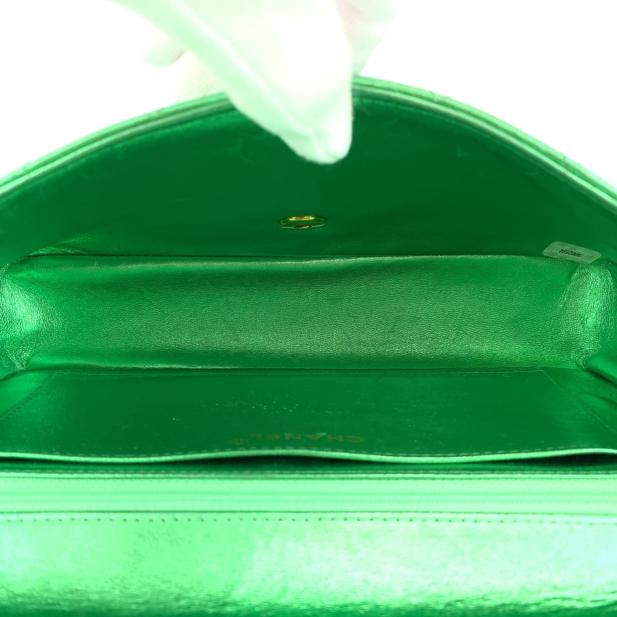 10445
CHANEL Vintage Matelasse Parents Only Coco Mark Turnlock Metallic Green Gold Hardware Lambskin Parent-Child Bag Handbag Vanity Bag Women's